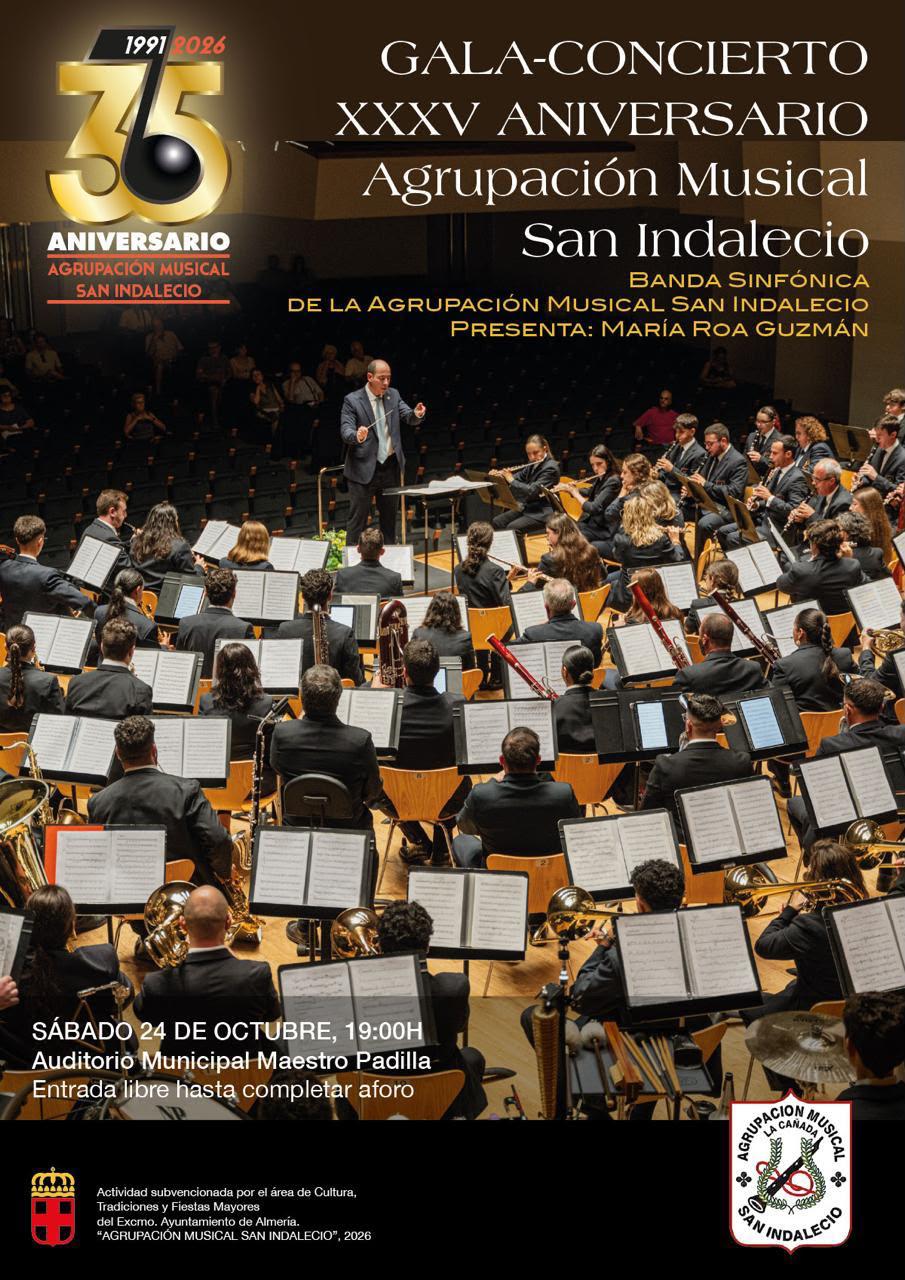 Gala-concierto del XXXV aniversario de San Indalecio, 24 de octubre de 2026 a las 19:00 h, Auditorio Municipal Maestro Padilla. Entrada libre.